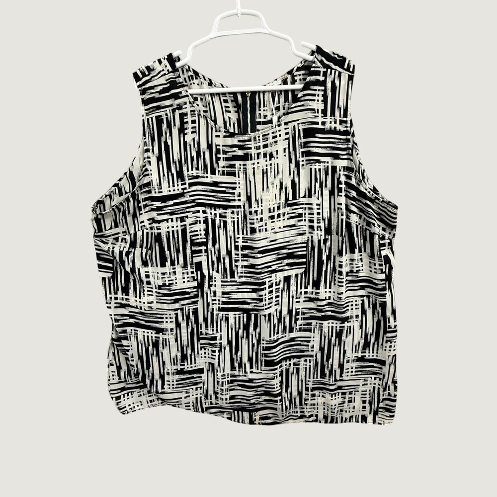 Milano Woman Sleeveless Abstract Geometric Print Blouse Black White 2X